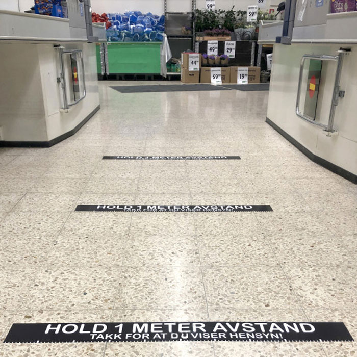 Golvdekal, håll avståndet i kassakön