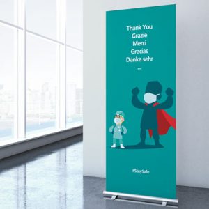 Roll-up med corona-budskap