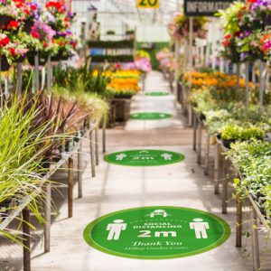 Golvgrafik håll avståndet i blombutik