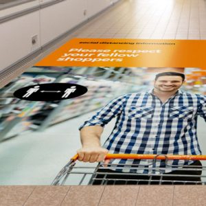 Golvgrafik håll avståndet i affären