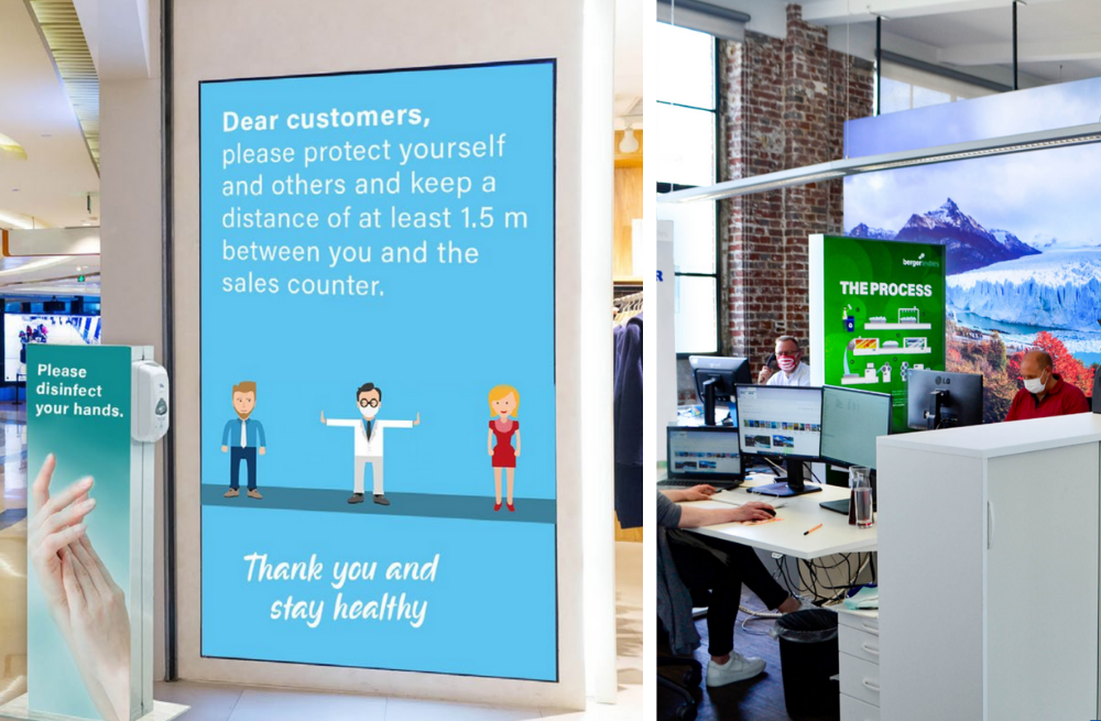 lightbox con tessuti grande formato bergertextiles per segnalare il distanziamento