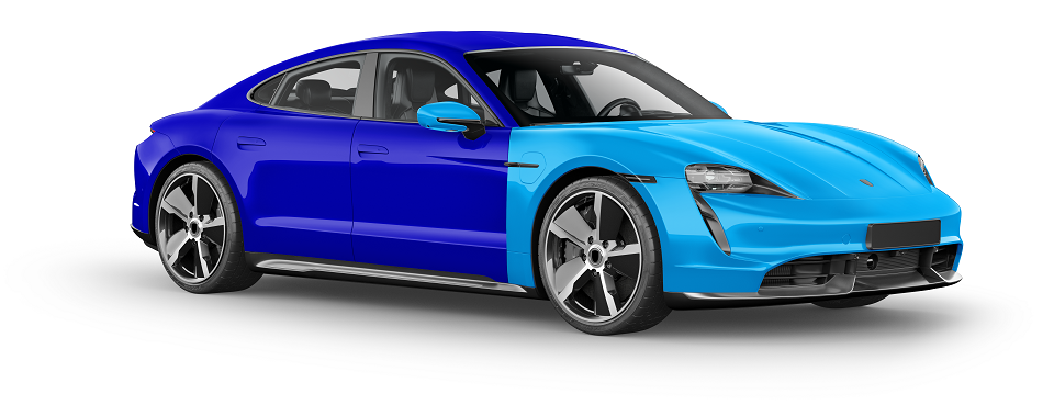 Zu sehen ist ein Modell eines Fahrzeugs, bei dem einzelne Teile durch eine Steinschlagschutzfolie geschützt sind