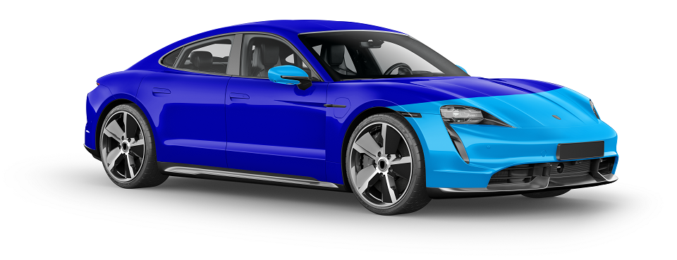 Zu sehen ist ein Modell eines Fahrzeugs, bei dem einzelne Teile durch eine Steinschlagschutzfolie geschützt sind