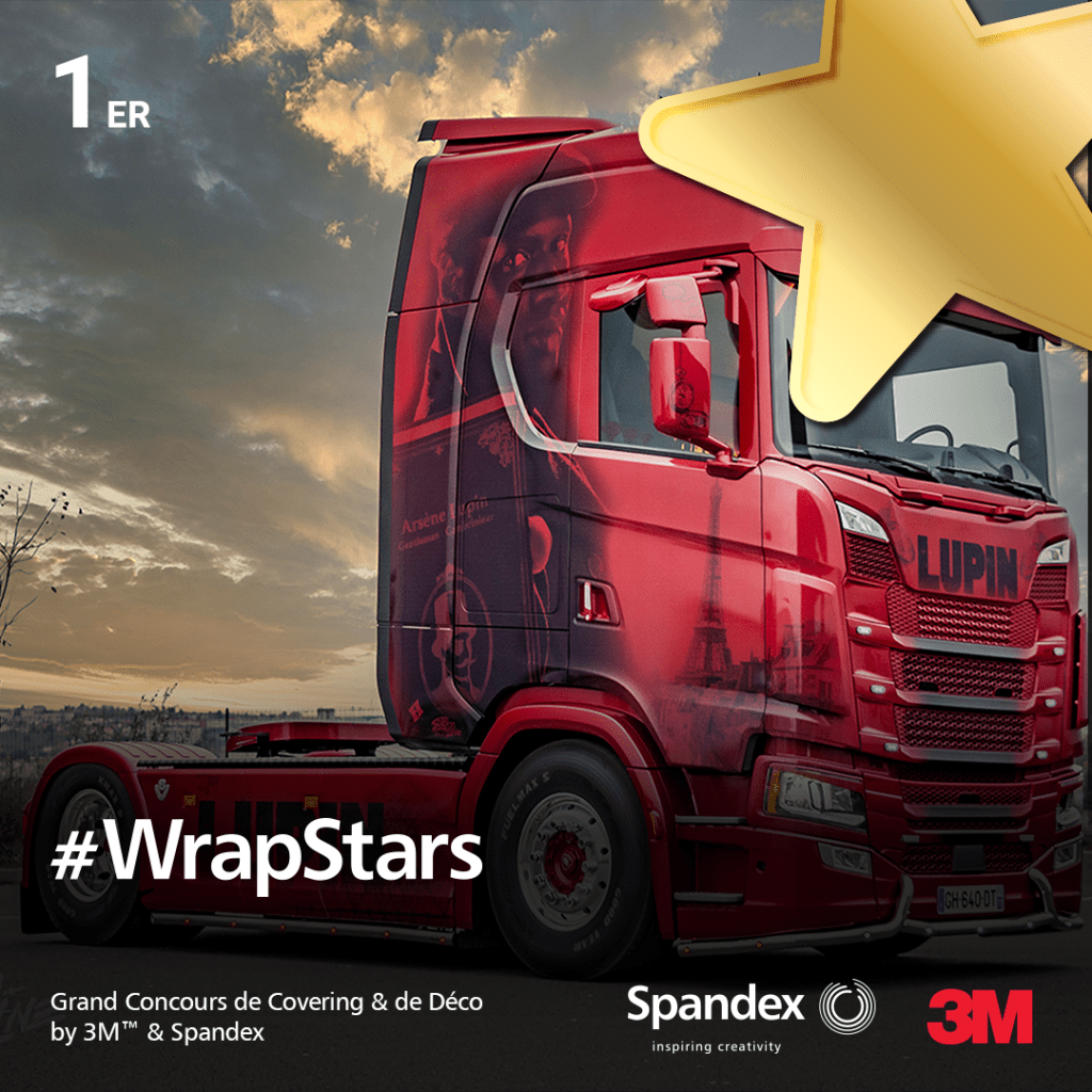 Camion rouge "Lupin" vainqueur du Grand Concours Wrap Stars de Stick Line Adhésifs