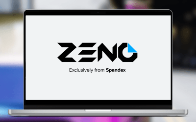 A laptop with the logo of Zeno exclusively from Spandex on screen