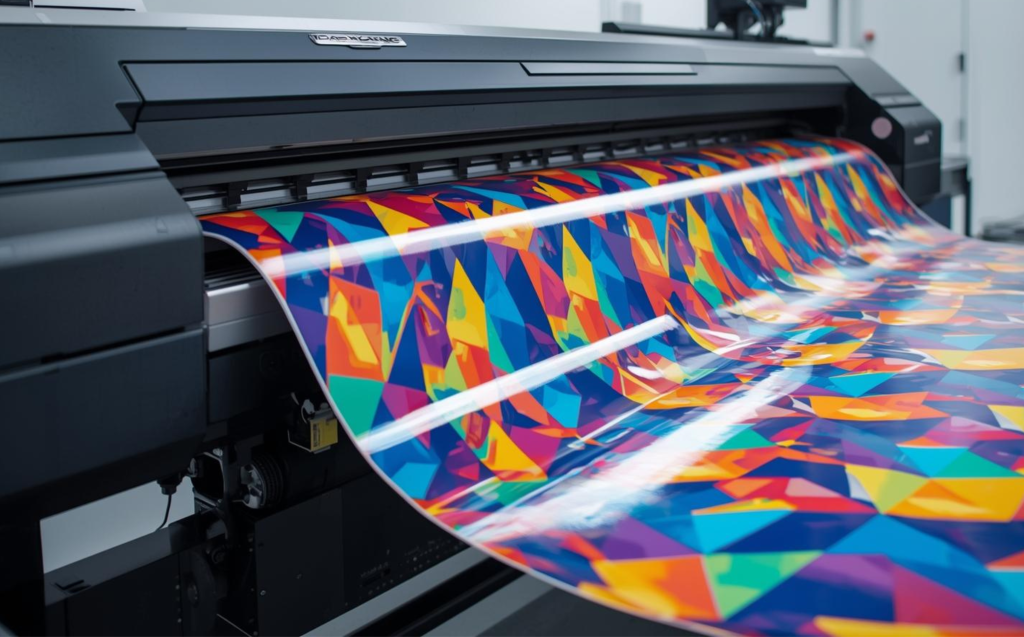 Printer printing an abstract vehicle wrap film